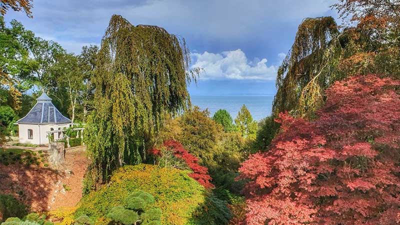 Norrvikens trädgårdar ravinen med utsikt över Kattegatt